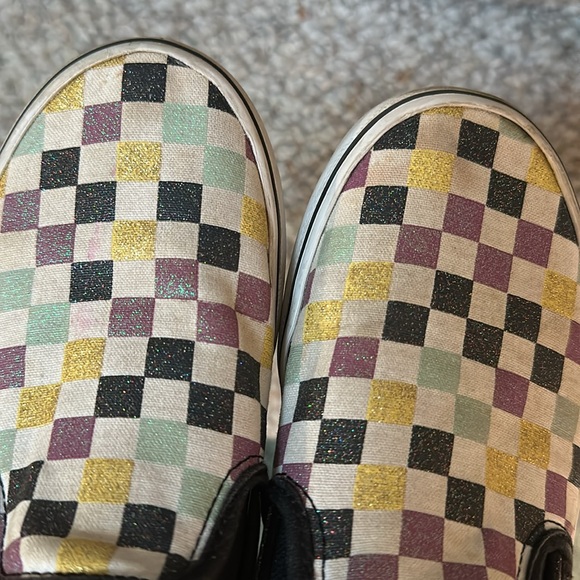 Kids checkerboard Vans, slip on - no tie - size 3 - glitter multicolor - Picture 10 of 11